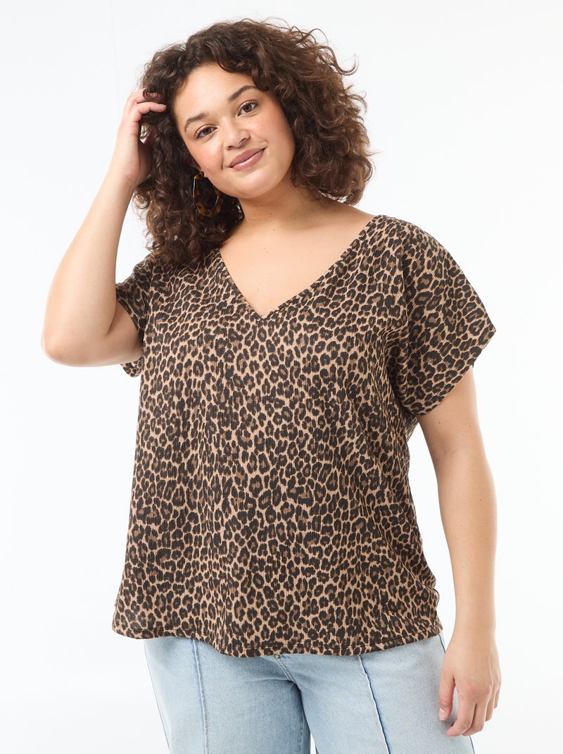 Blusa in tessuto goffrato a maniche corte Beige - Kiabi