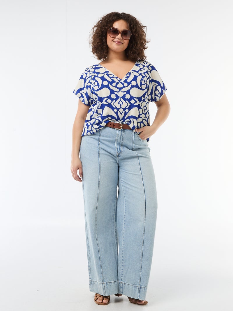 Blusa in tessuto goffrato a maniche corte Blu - Kiabi