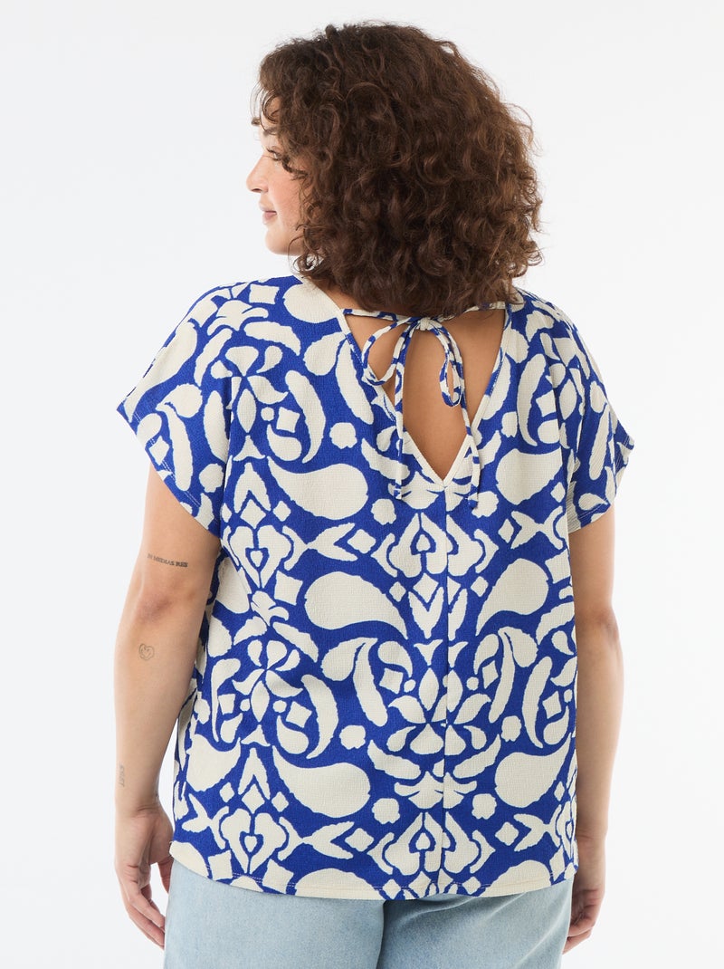 Blusa in tessuto goffrato a maniche corte Blu - Kiabi