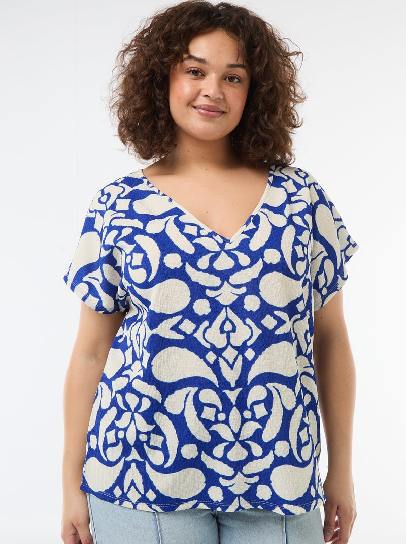 Blusa in tessuto goffrato a maniche corte Blu - Kiabi