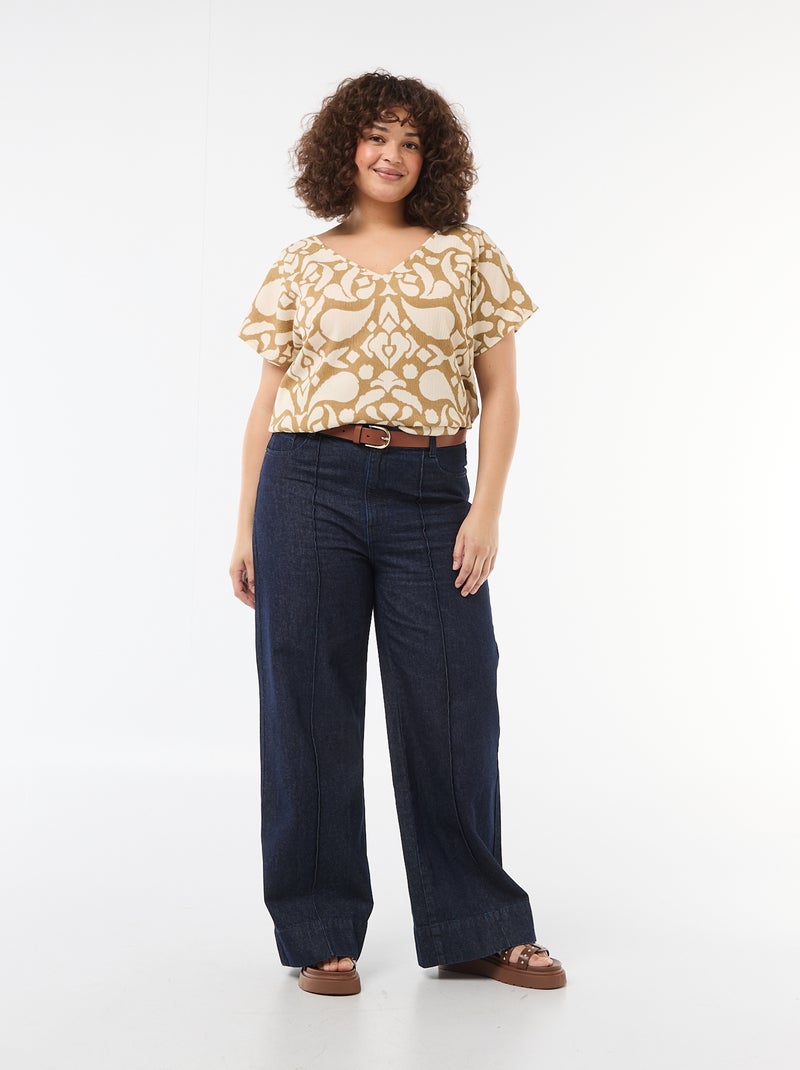 Blusa in tessuto goffrato a maniche corte Marrone - Kiabi