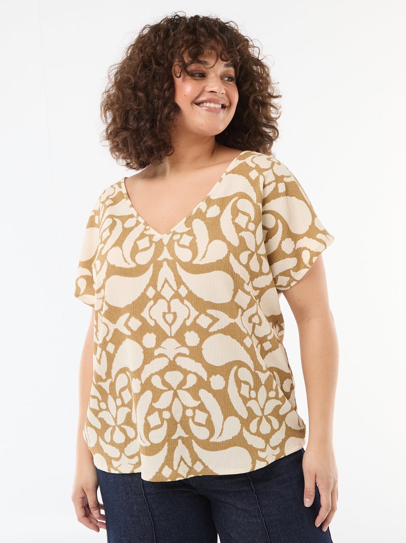 Blusa in tessuto goffrato a maniche corte Marrone - Kiabi