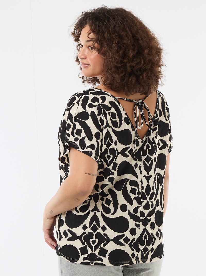 Blusa in tessuto goffrato a maniche corte Nero - Kiabi