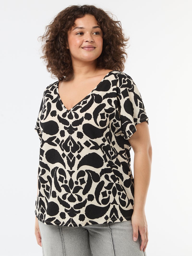 Blusa in tessuto goffrato a maniche corte Nero - Kiabi