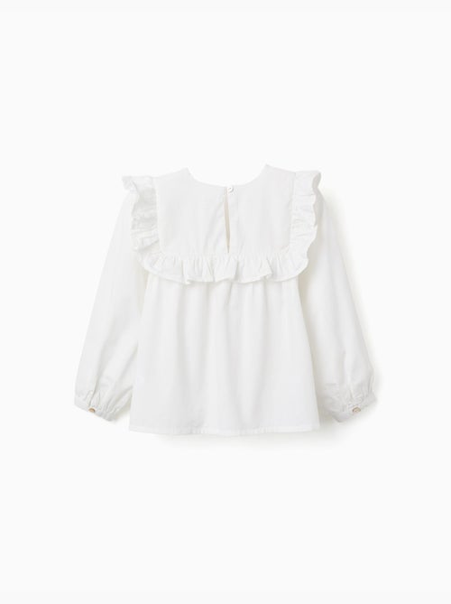 Blusa in twill a manica lunga con volant e ricami - Kiabi Blusa in twill a manica lunga con volant e ricami - Kiabi