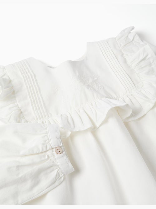 Blusa in twill a manica lunga con volant e ricami - Kiabi Blusa in twill a manica lunga con volant e ricami - Kiabi