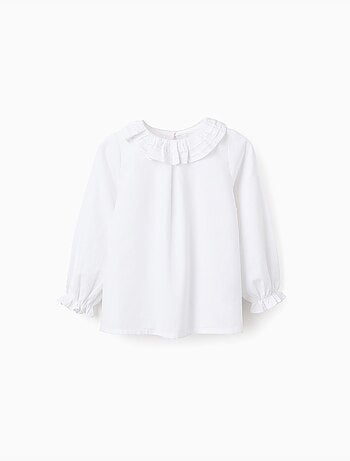 Blusa in twill di cotone con volant