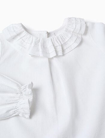 Blusa in twill di cotone con volant