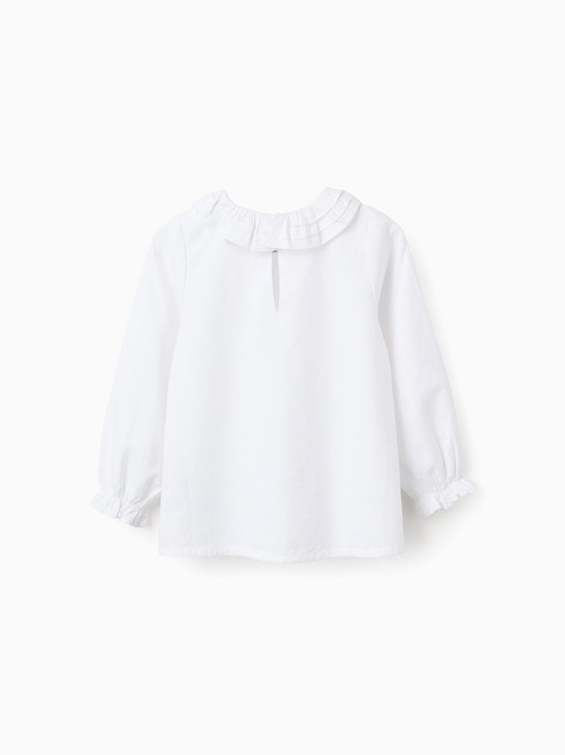 Blusa in twill di cotone con volant Bianco - Kiabi