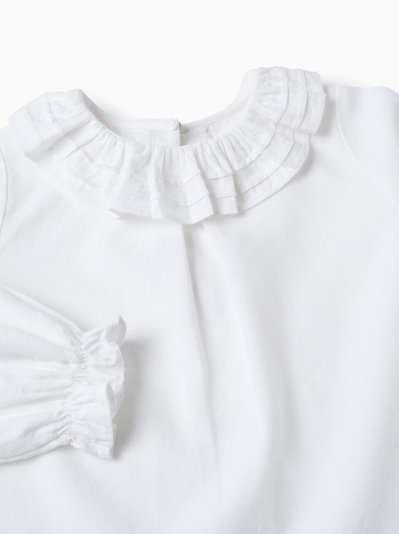 Blusa in twill di cotone con volant Bianco - Kiabi