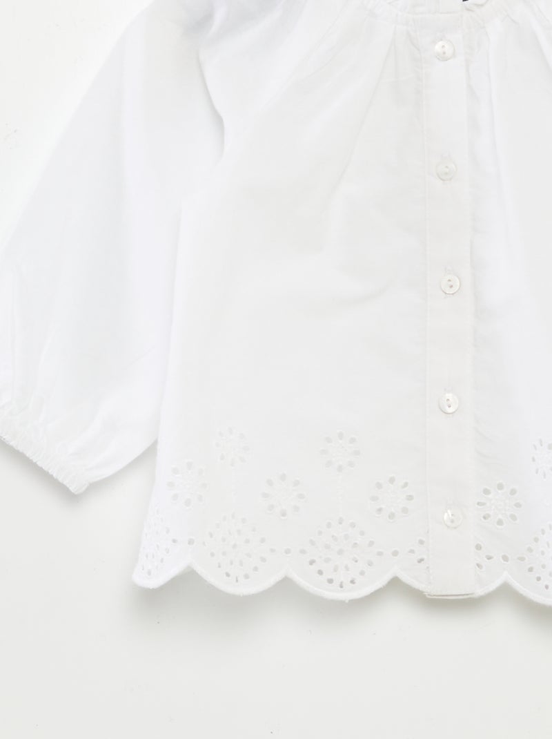 Blusa in voile di cotone con ricami a punto inglese bianco - Kiabi