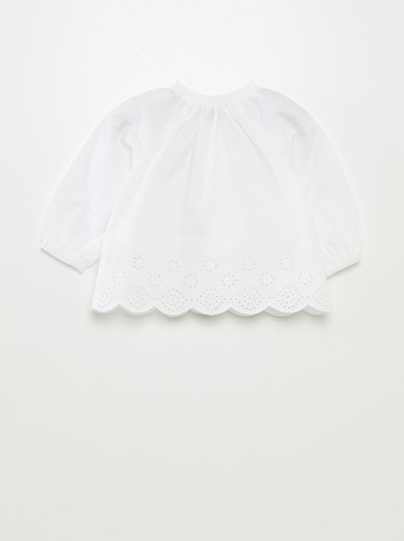Blusa in voile di cotone con ricami a punto inglese bianco - Kiabi
