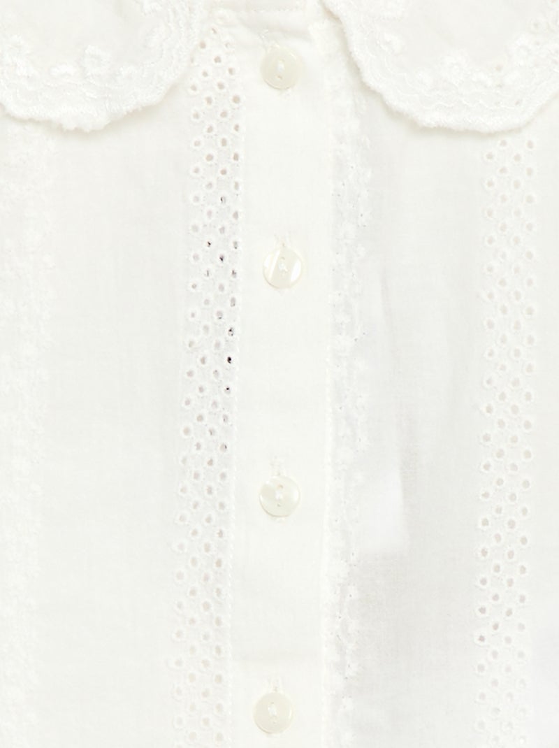 Blusa in voile di cotone con ricami Bianco - Kiabi