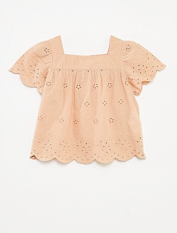 Blusa in voile di cotone con ricami in sangallo