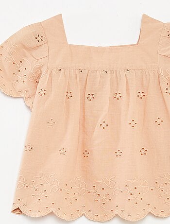 Blusa in voile di cotone con ricami in sangallo