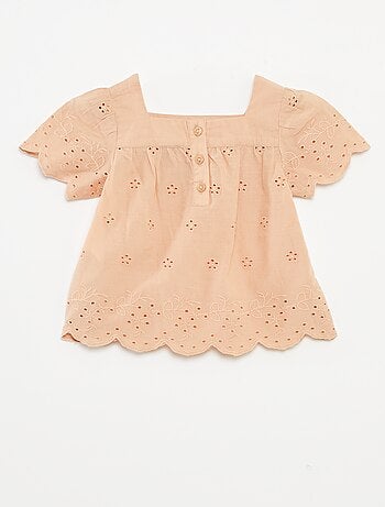 Blusa in voile di cotone con ricami in sangallo