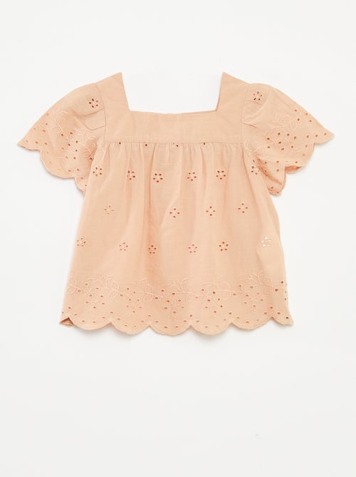 Blusa in voile di cotone con ricami in sangallo - Kiabi