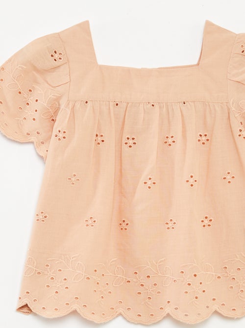 Blusa in voile di cotone con ricami in sangallo - Kiabi