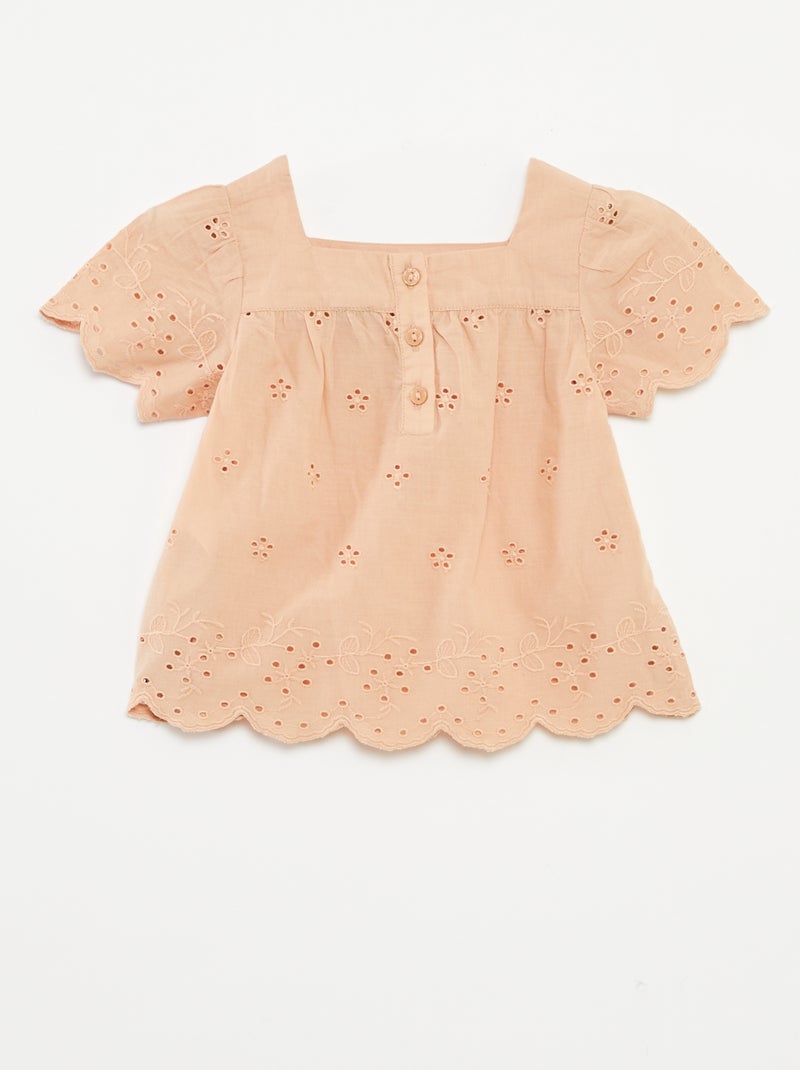 Blusa in voile di cotone con ricami in sangallo BEIGE - Kiabi