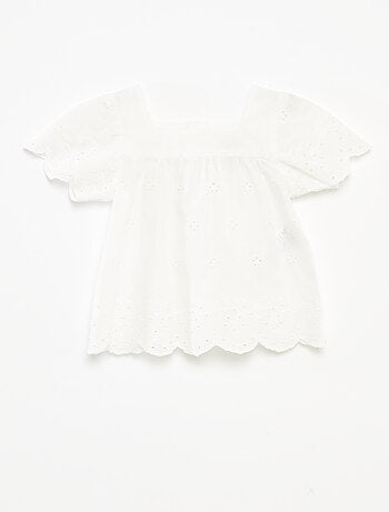 Blusa in voile di cotone con ricami in sangallo