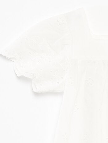 Blusa in voile di cotone con ricami in sangallo