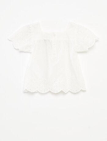 Blusa in voile di cotone con ricami in sangallo