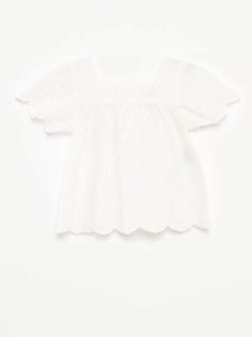 Blusa in voile di cotone con ricami in sangallo - Kiabi