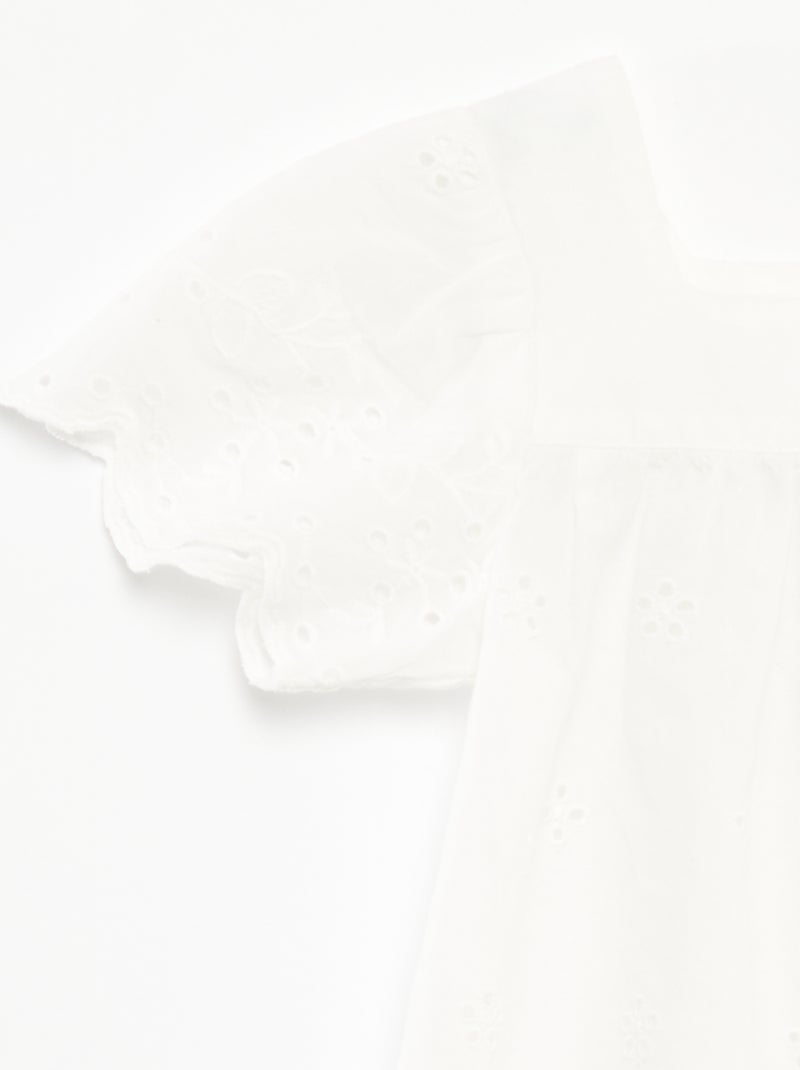 Blusa in voile di cotone con ricami in sangallo BIANCO - Kiabi