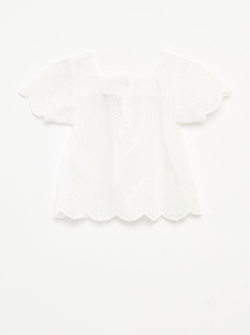 Blusa in voile di cotone con ricami in sangallo BIANCO - Kiabi