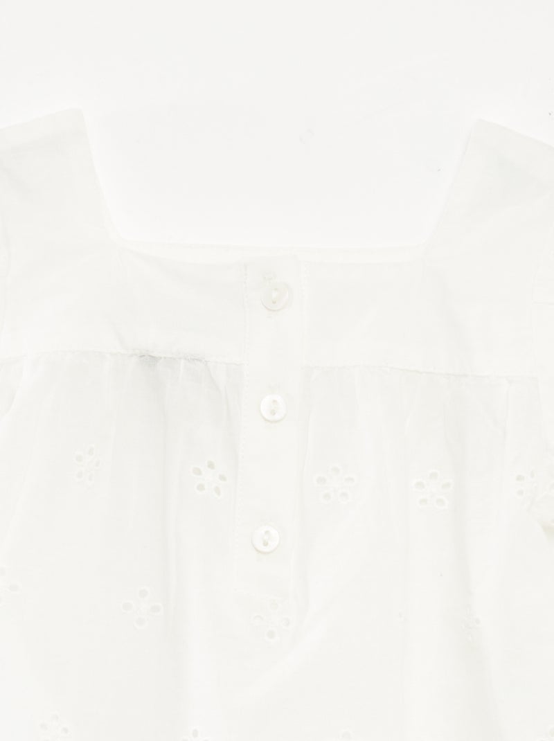 Blusa in voile di cotone con ricami in sangallo BIANCO - Kiabi