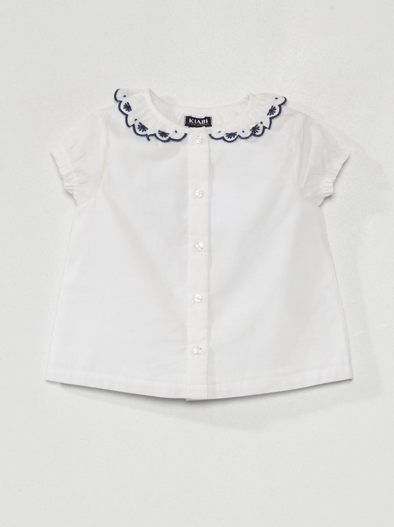 Blusa in voile di cotone e colletto claudine BIANCO - Kiabi