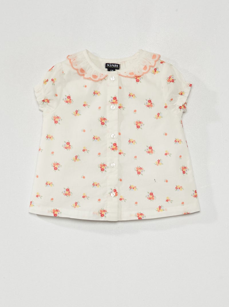 Blusa in voile di cotone e colletto claudine BIANCO - Kiabi