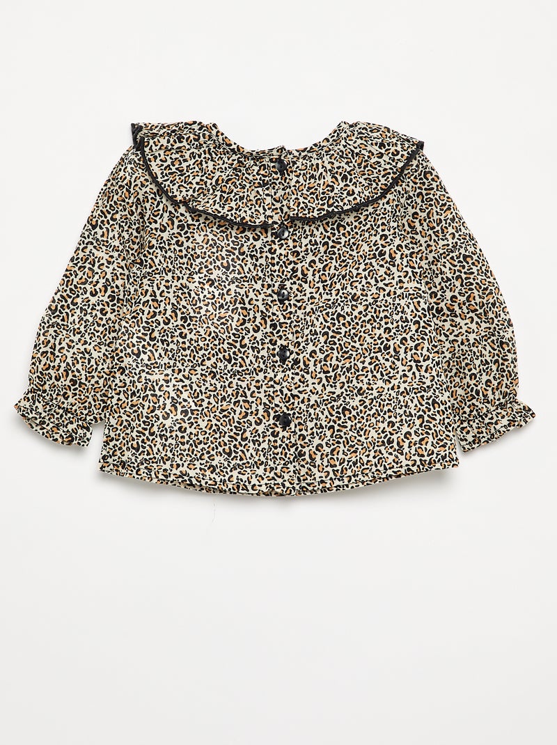 Blusa in voile di cotone fantasia leopardata Marrone - Kiabi