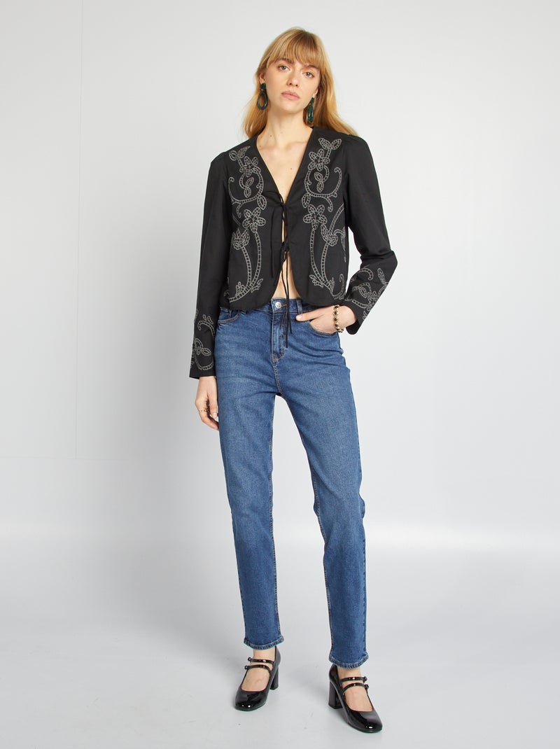 Blusa kimono ricamata nero - Kiabi