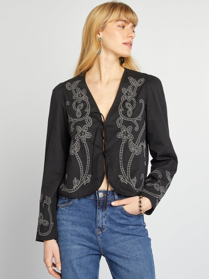 Blusa kimono ricamata nero - Kiabi