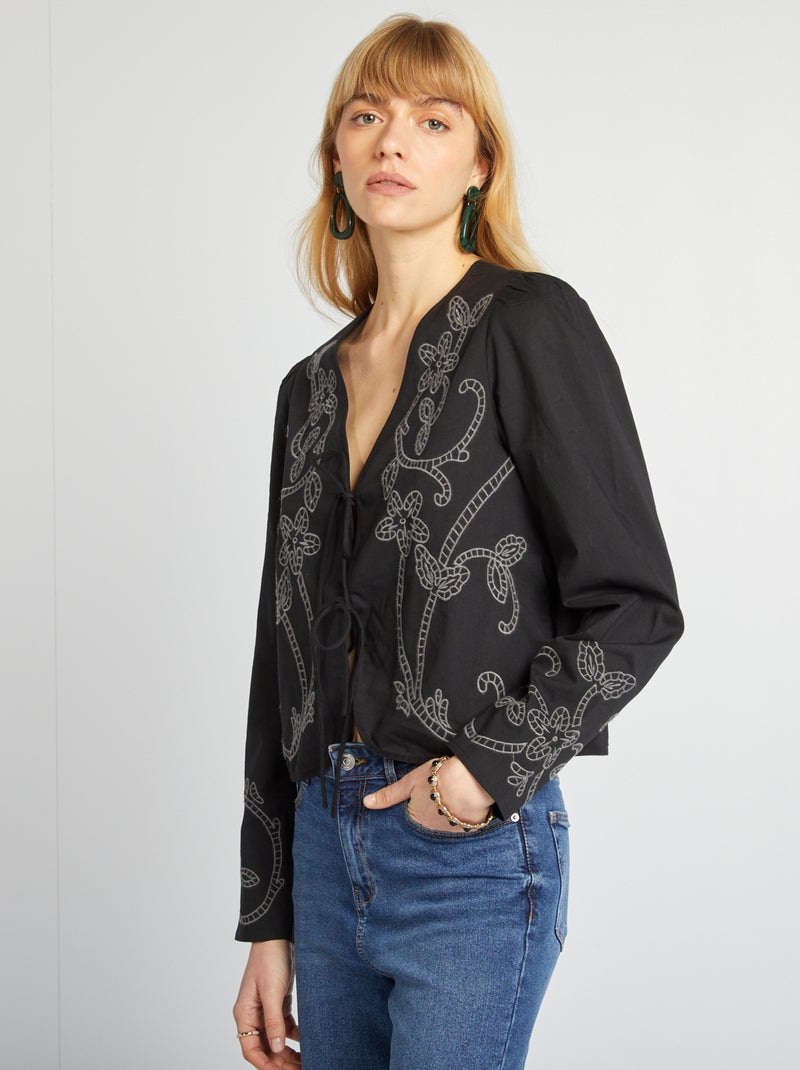 Blusa kimono ricamata nero - Kiabi