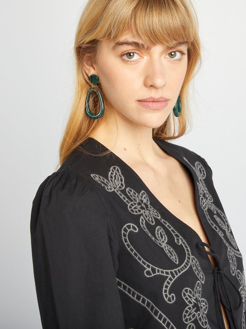 Blusa kimono ricamata nero - Kiabi
