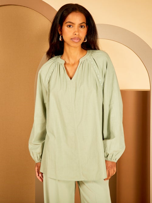 Blusa larga in cotone con ricami - Kiabi