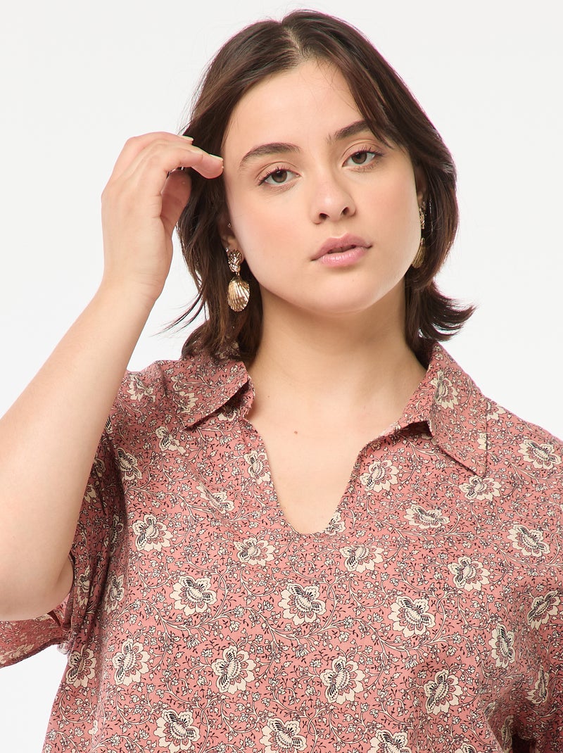 Blusa leggera a maniche corte con motivo Rosa - Kiabi
