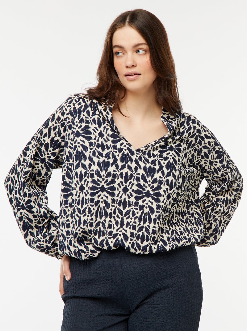 Blusa leggera a maniche lunghe con motivo Blu - Kiabi