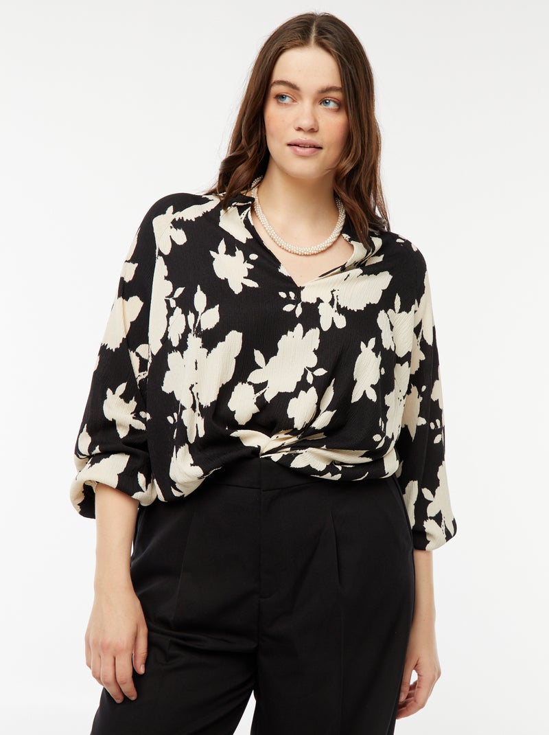 Blusa leggera a maniche lunghe con motivo Nero - Kiabi