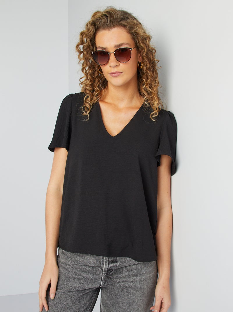 Blusa leggera con volant nero - Kiabi