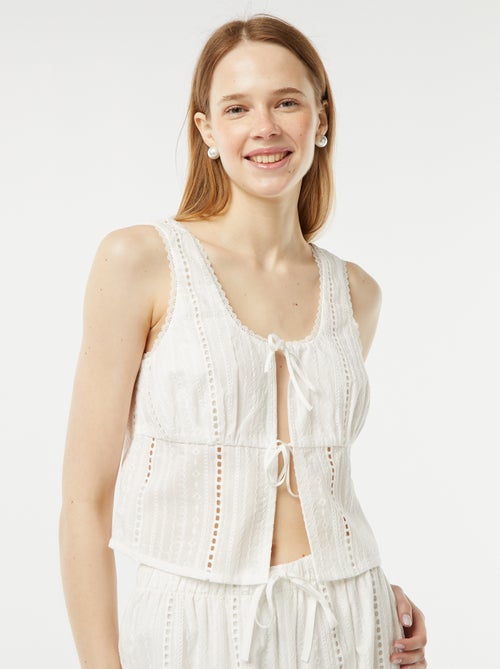Blusa leggera senza maniche da annodare con ricami punto inglese - Kiabi
