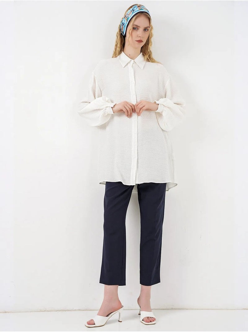 Blusa lunga oversize testurizzata con collo a camicia bdart Bianco - Kiabi