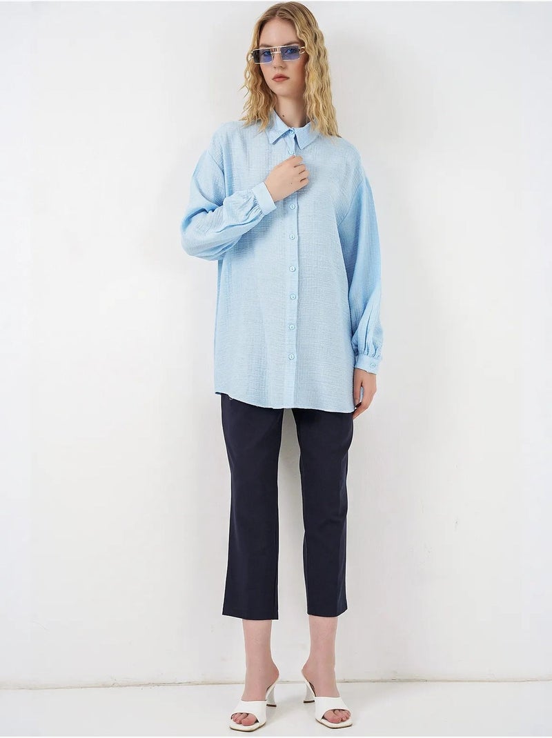 Blusa lunga oversize testurizzata con collo a camicia bdart Blu chiaro - Kiabi