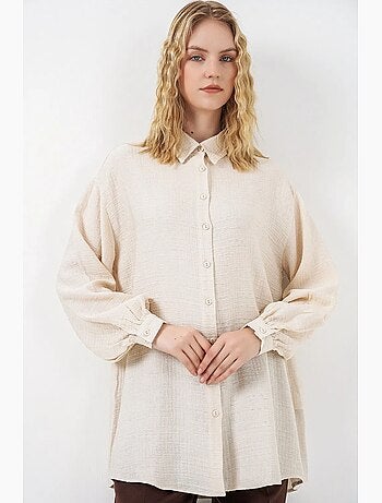 Blusa lunga oversize testurizzata con collo a camicia bdart