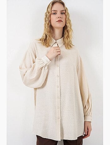 Blusa lunga oversize testurizzata con collo a camicia bdart