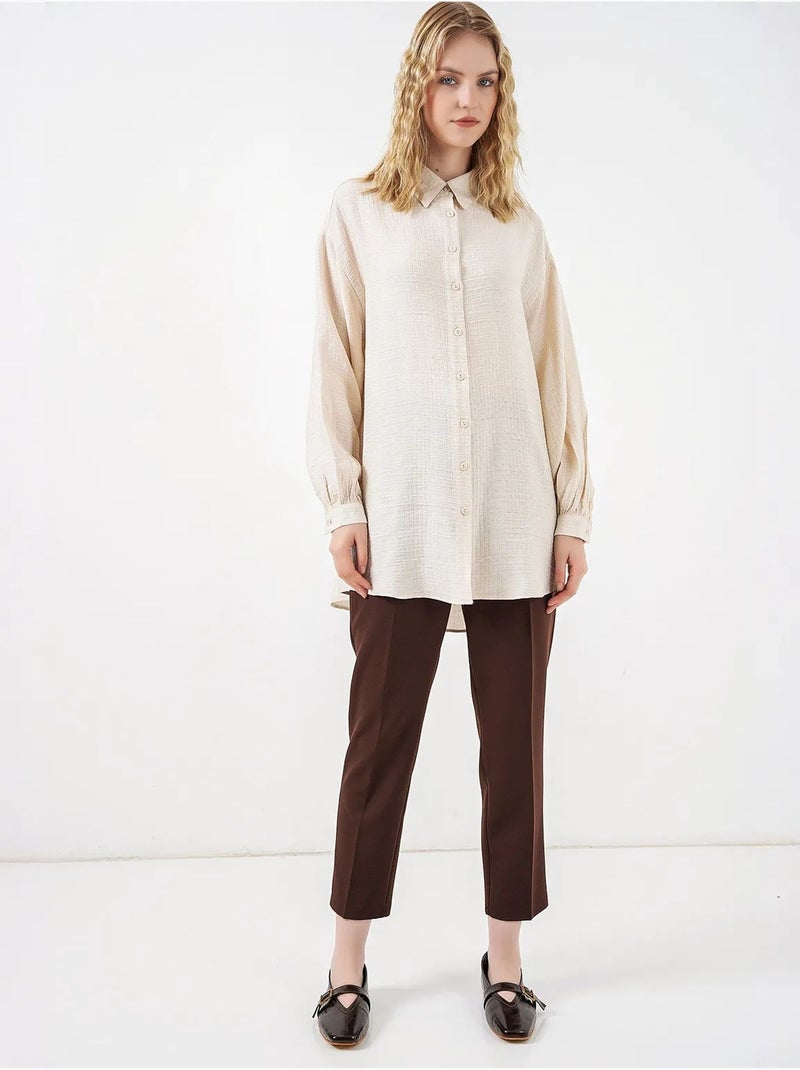 Blusa lunga oversize testurizzata con collo a camicia bdart Crema - Kiabi