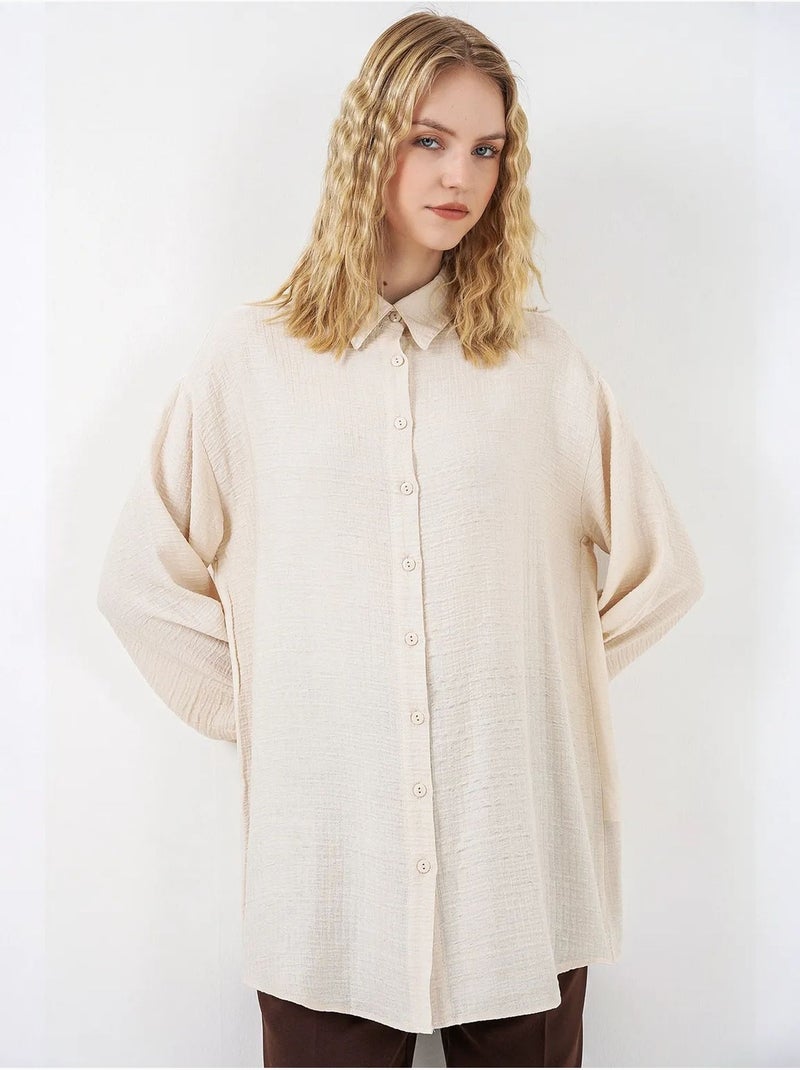 Blusa lunga oversize testurizzata con collo a camicia bdart Crema - Kiabi