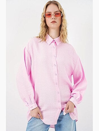 Blusa lunga oversize testurizzata con collo a camicia bdart